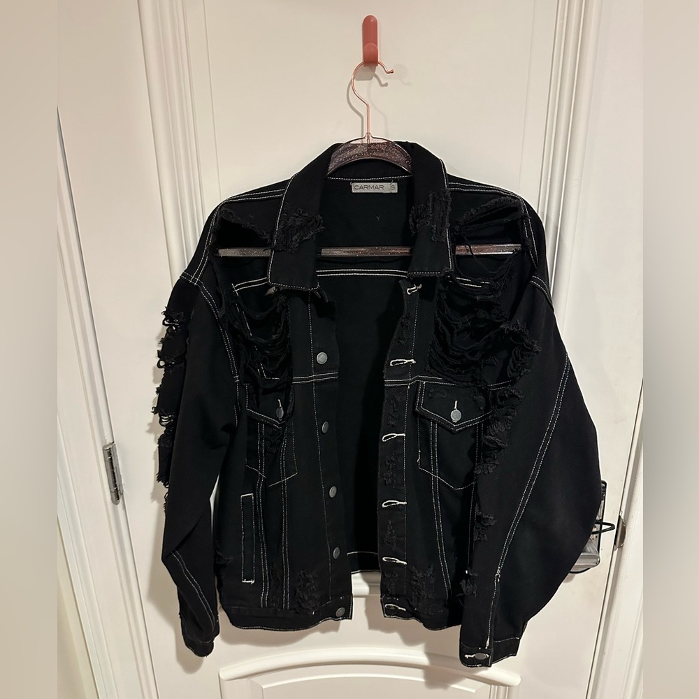 LF Stores Black Distressed Denim Jacket